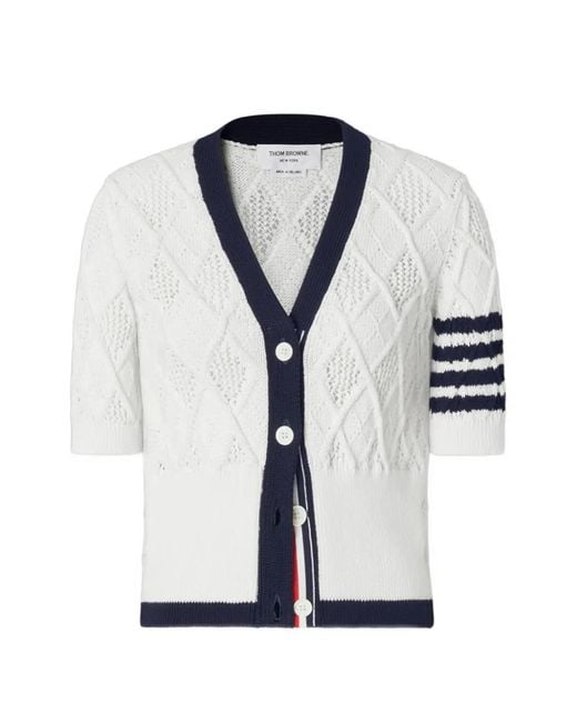 Thom Browne Blue Argyle Pointelle 4-Bar Cardigan