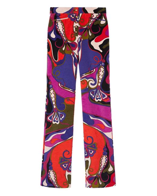 Emilio Pucci Red Orchidee-Print Straight Velvet Trousers