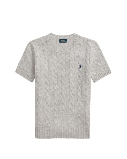 Polo Ralph Lauren Gray Cable-Knit Short-Sleeve Top