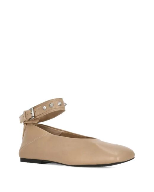 Ash Natural Studded Ankle-Strap Flat Pumps