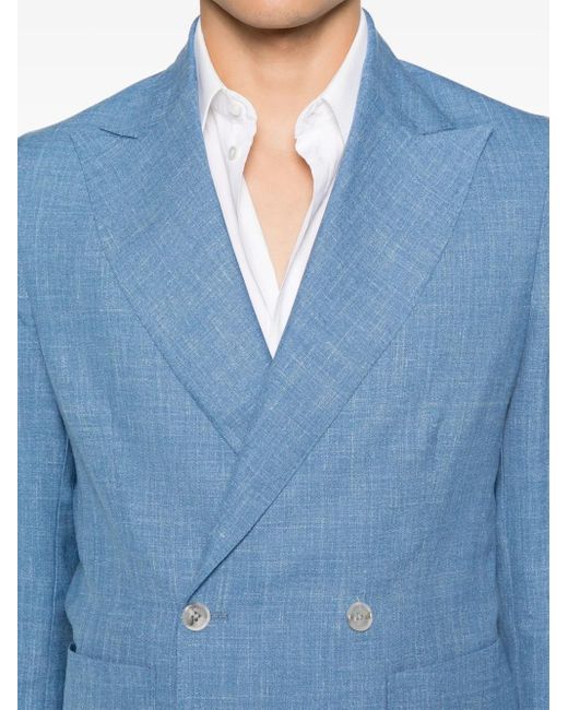Barba Napoli Blue Double-Breasted Blazer for men