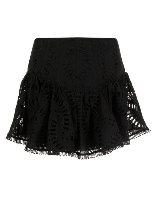 Charo Ruiz Black Favik Embroidered Peplum Miniskirt