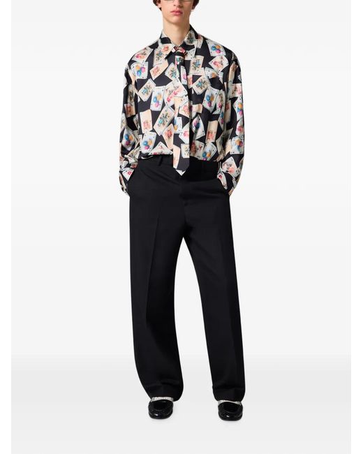 MSGM White Playing-Card-Print Button-Down Shirt for men