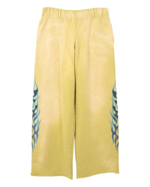 KAMIYA Yellow Flame-Print Distressed Trousers for men