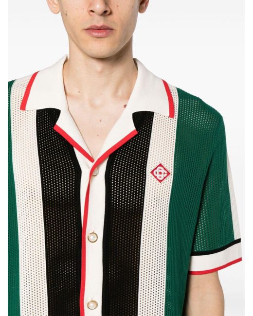 Casablancabrand Green Striped Knitted Mesh Shirt for men