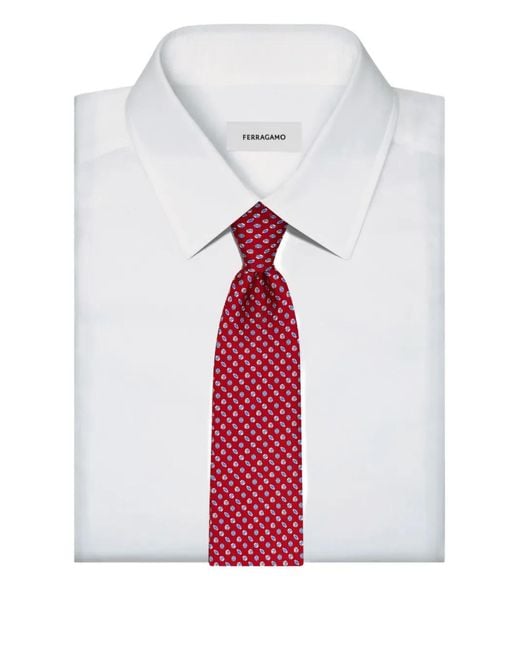 Ferragamo Red Print Silk Tie for men