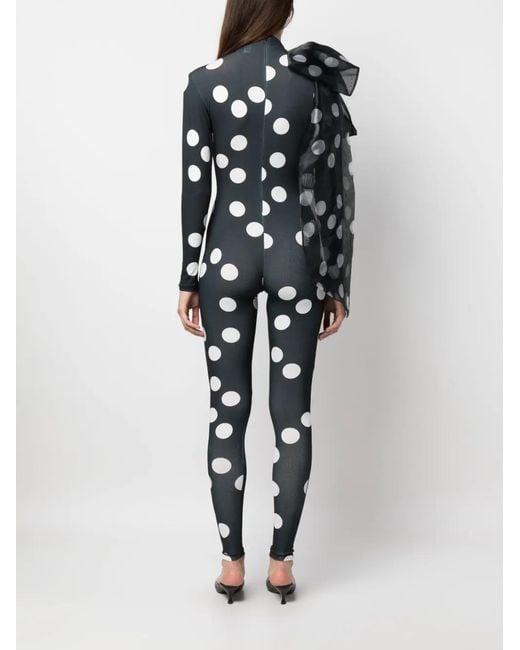Atu Body Couture Black Bow-Detail Polka-Dot Jumpsuit