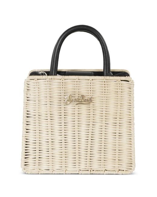 Mc2 Saint Barth Natural Mini Woven Logo-Plaque Tote Bag