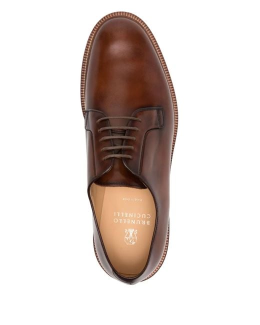 Brunello Cucinelli Brown Calfskin Derby Shoes for men