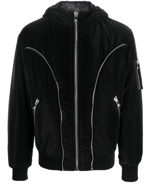 Versace Black Hooded Nylon Jacket With Decorative Zips for men