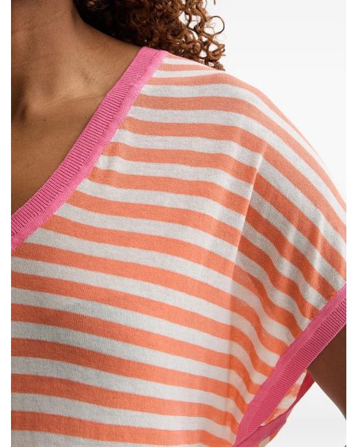 Lola Casademunt Red Striped V-Neck Sweater