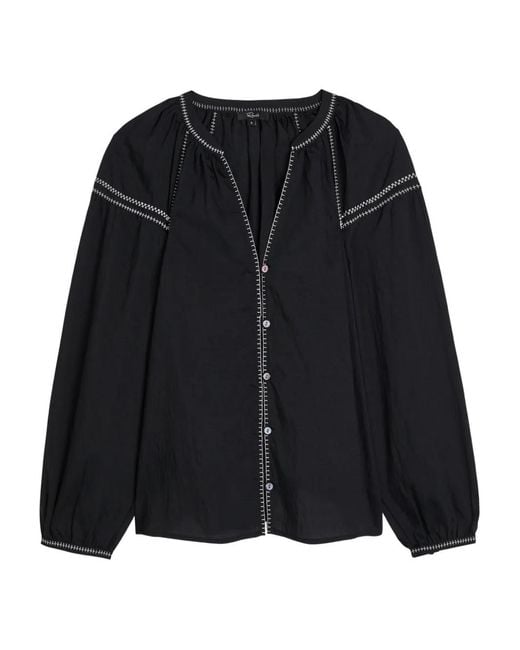 Rails Black Vasia Whip-Stitch Woven Blouse
