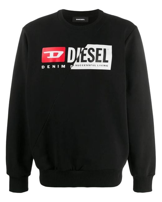 DIESEL Black S-Girk-Cuty Logo-Print Panelled Sweatshirt for men