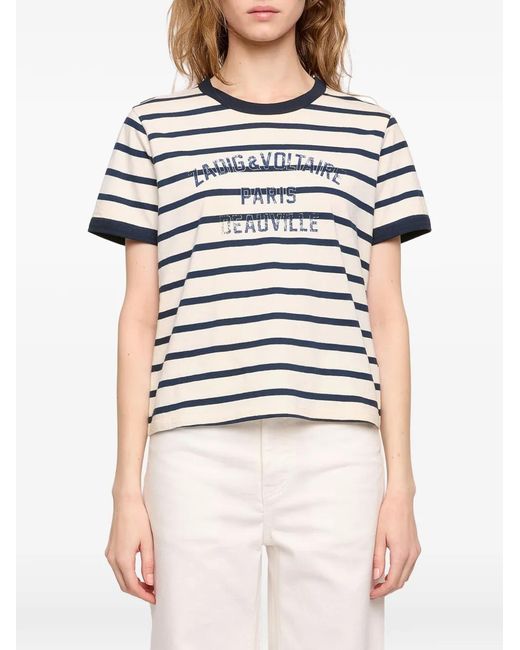 Zadig & Voltaire Blue Woos Striped Logo-Print T-Shirt