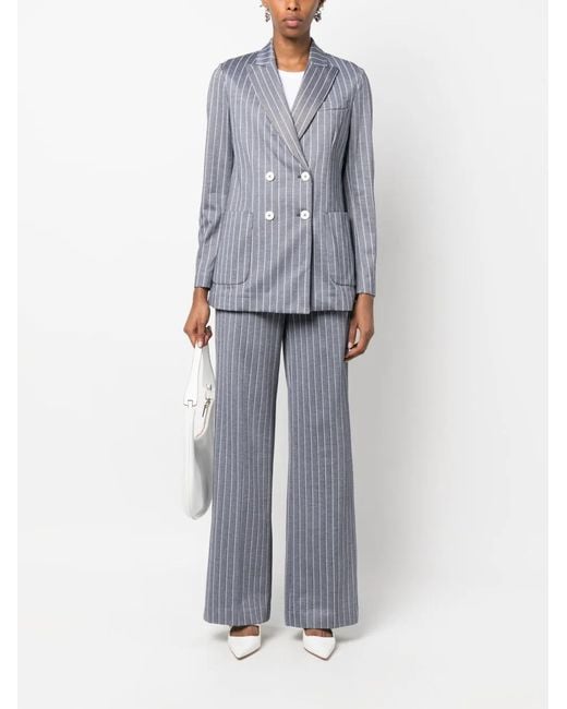 Circolo 1901 Blue Pinstripe-Pattern Double-Breasted Blazer