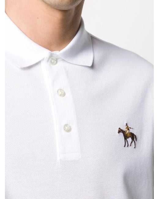 Ralph Lauren White Logo Embroidered Polo Shirt for men