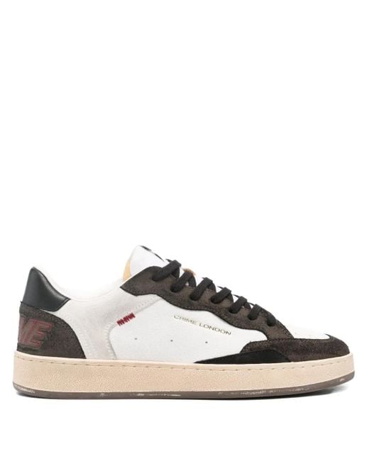 Crime London Black Chealsea Leather-Suede Sneakers for men