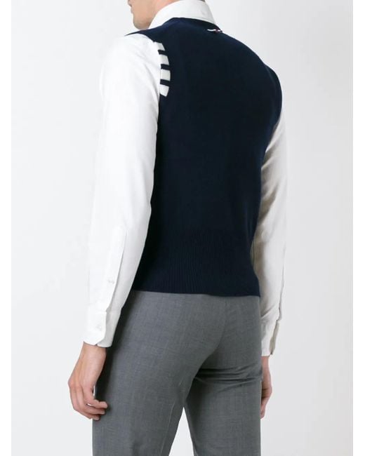 Thom Browne Blue Sleeveless Buttoned Cardigan for men