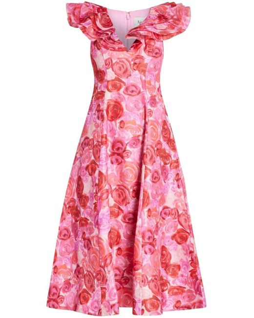 Aje. Pink Enchanted Floral-print Midi Dress