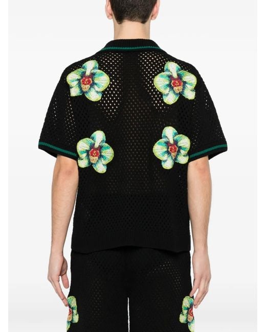 Casablanca Black Floral-Embroidered Shirt for men