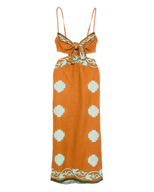 Johanna Ortiz Metallic Los Siete Mares Midi Dress