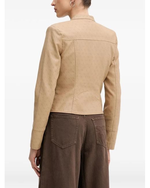 Guess Natural Monogram-Print Zip-Up Jacket
