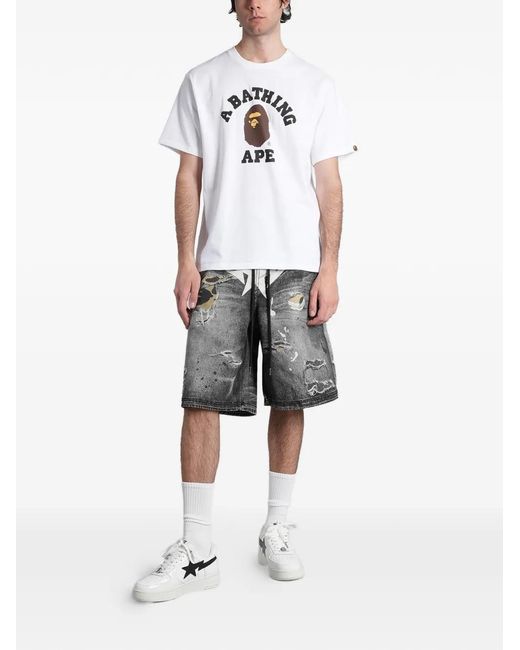 A Bathing Ape Gray Distressed-Effect Shorts for men