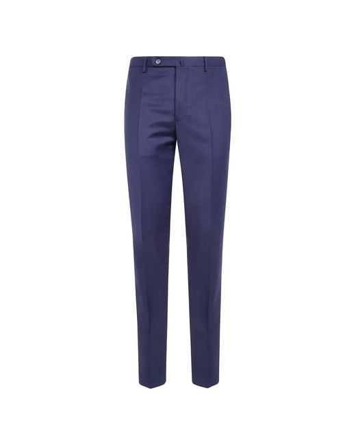 Incotex Blue Pressed-Crease Wool Trousers for men