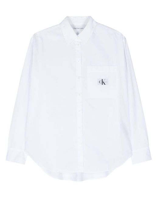 Calvin Klein White Logo-patch Poplin Shirt