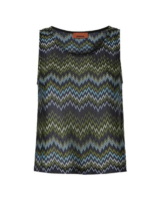 Missoni Green Sleeveless Viscose Top With Snake Motif