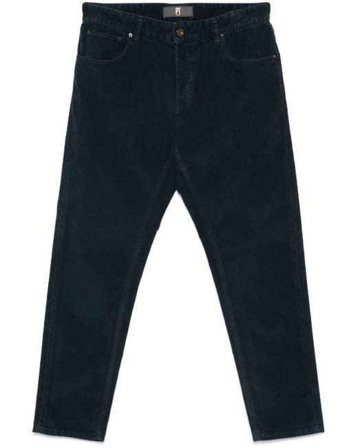 PT Torino Blue Corduroy Straight-Leg Trousers for men