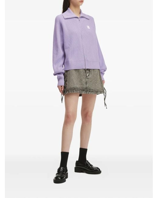 Chocoolate Purple Ribbed Zip-Up Cardigan