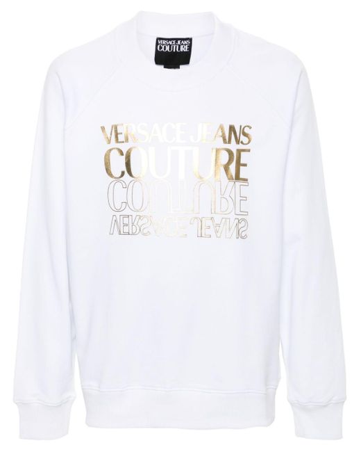 Versace White Logo-print Cotton Sweatshirt for men