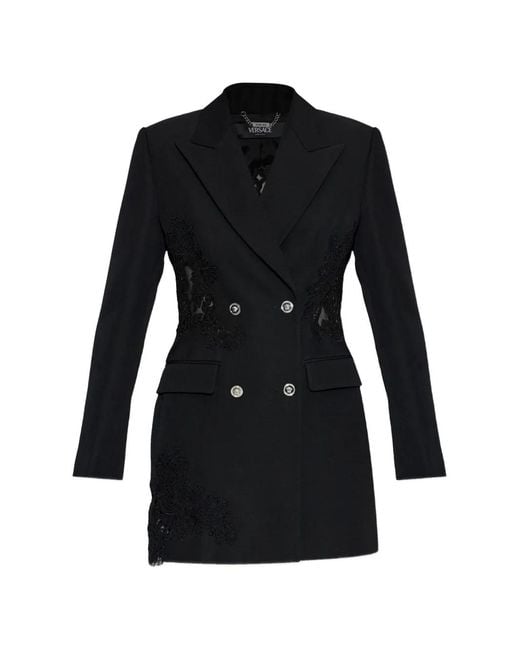 Versace Black Lace Double-Breasted Blazer