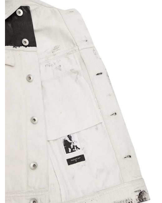 Rick Owens White Trucker Patchwork Raw-Cut Jacket