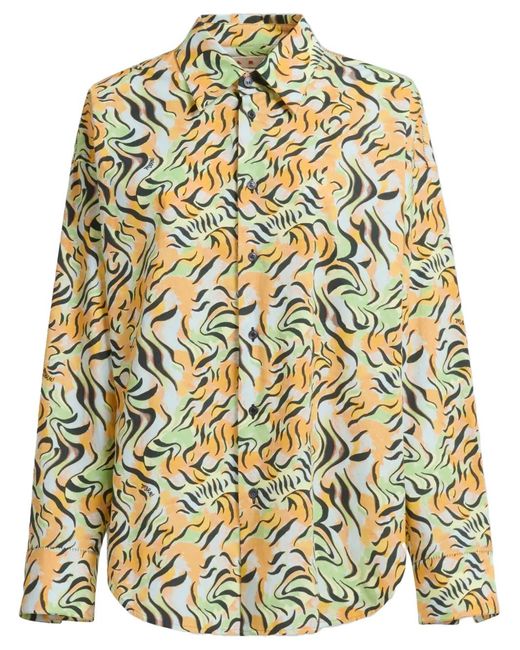 Marni Metallic Abstract-Print Long-Sleeve Shirt