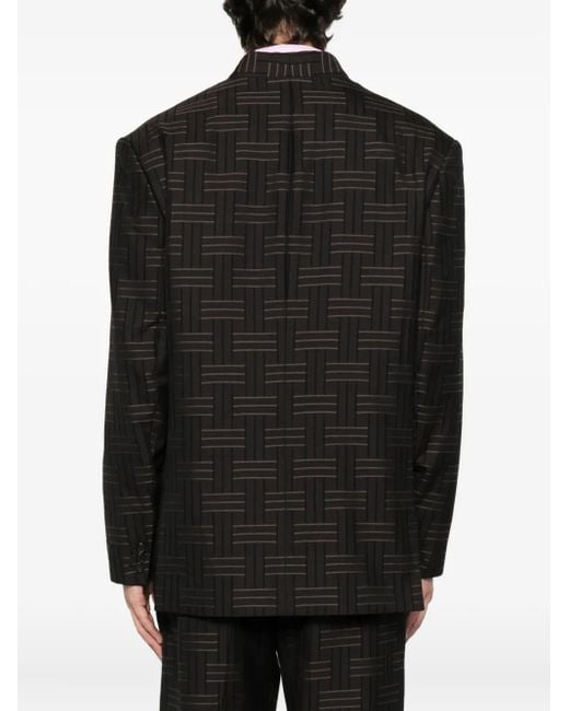 KENZO Black Double-Breasted Patterned Blazer for men