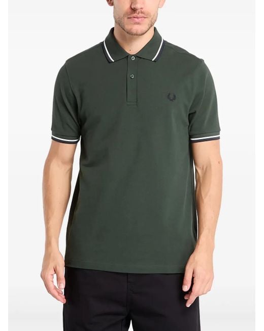 Fred Perry Green Twin-Tipped-Collar Polo Shirt for men