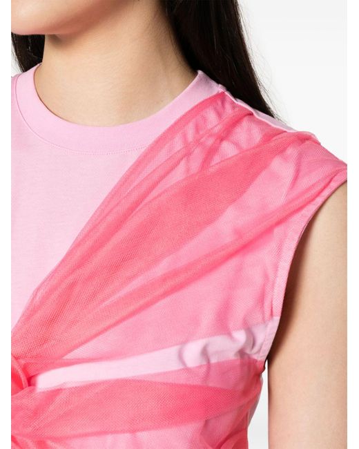 MSGM Pink Crew Neck Bow-detailed Cotton T-shirt