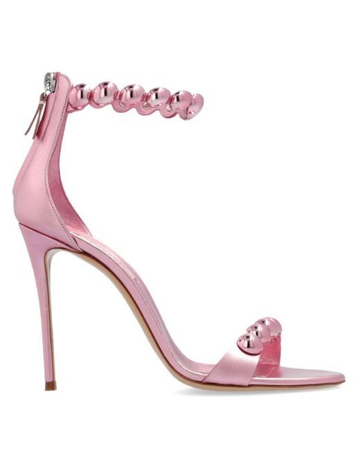 Casadei Pink 100mm Metallic Leather Sandals