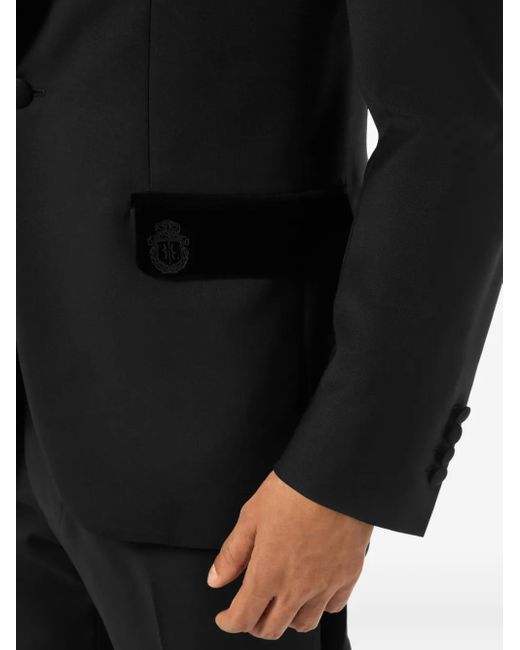 Billionaire Black Classic Velvet-Trimmed Tailored Blazer for men
