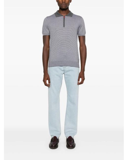 Kiton Gray Striped Cotton Polo Shirt for men