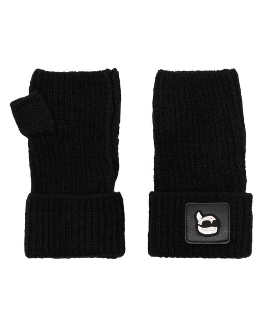 Karl Lagerfeld K/ikonik Ribgebreide Vingerloze Handschoenen in het Black