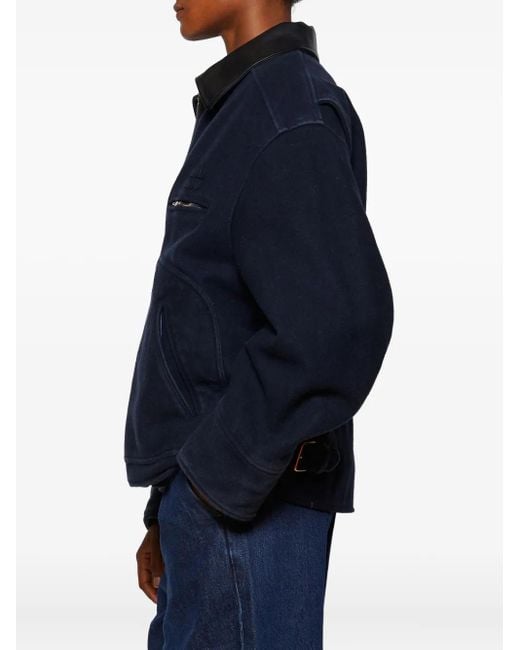 Miu Miu Blue Leather-Collared Padded Jacket