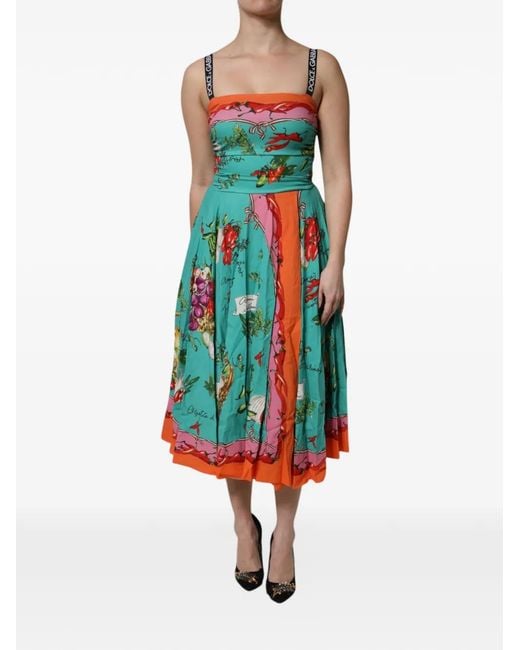 Dolce & Gabbana Blue Floral-Print A-Line Midi Dress