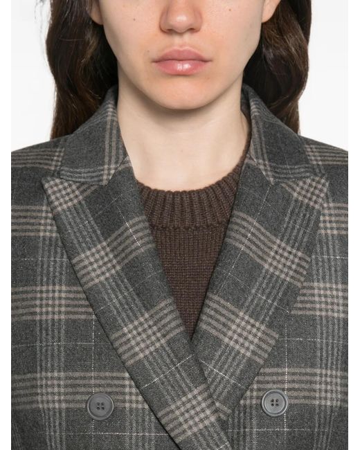 Peserico Gray Double-Breasted Check-Pattern Blazer