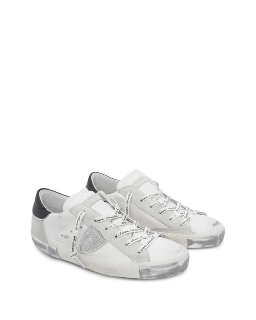 Philippe Model White Prsx Logo-Patch Leather Sneakers