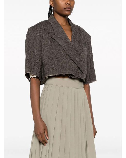 Uma Wang Black Herringbone-Pattern Wool Cropped Blazer