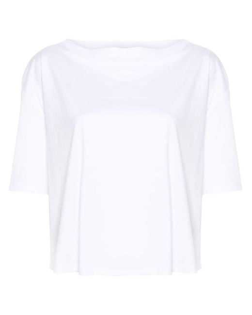 Allude White T-Shirt mit U-Boot-Ausschnitt