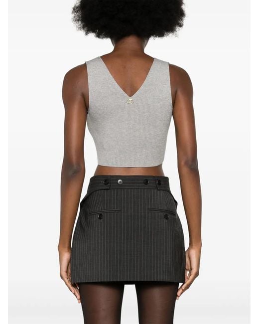 Twinset Gray Ribbed Crop Top